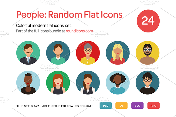 People Random Flat Icons Set