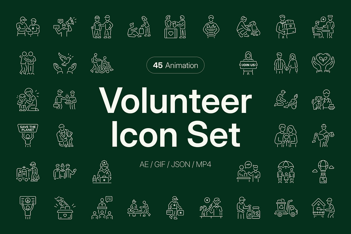 Animated Volunteer Icon Set, an Outline Icon by Prosymbols (Photo 1 of 3)