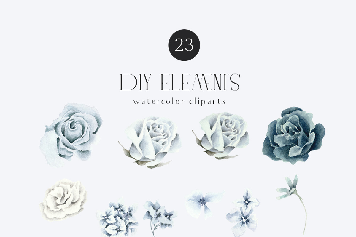 Dusty Blue- Watercolor floral Set, an Illustration by Grace Noboa Illustrations (Photo 3 of 9)