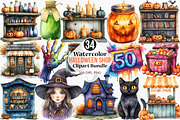 Watercolor Halloween Shop Clipart, an Illustration by Canvas Craft (Thumbnail 1 of 8)