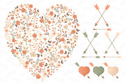 Peach Floral Heart & Banner Vectors, an Illustration by Amanda Ilkov (Thumbnail 3 of 4)