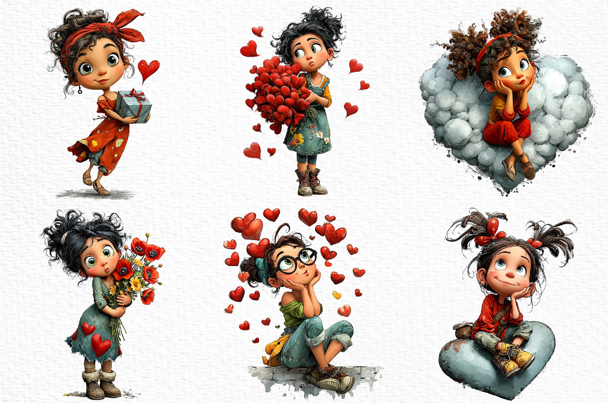 Whimsical Valentine Girl Clipart Png, an Illustration by Craft Nest (Photo 3 of 11)