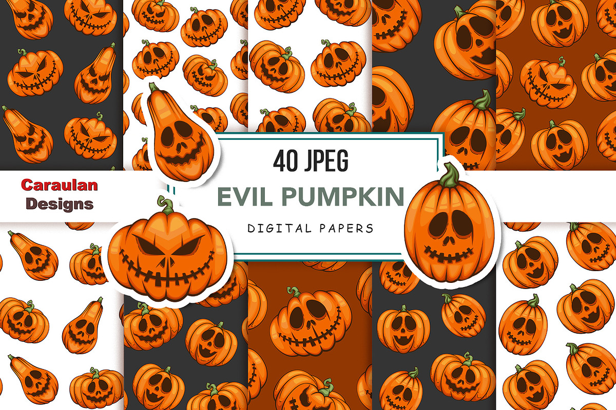 Scary Pumpkins Seamless Patterns, a Pattern Graphic by Serghei Caraulan (Photo 1 of 8)