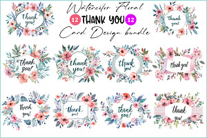 Thank You Card Set - Watercolor, an Illustration by hafijul
