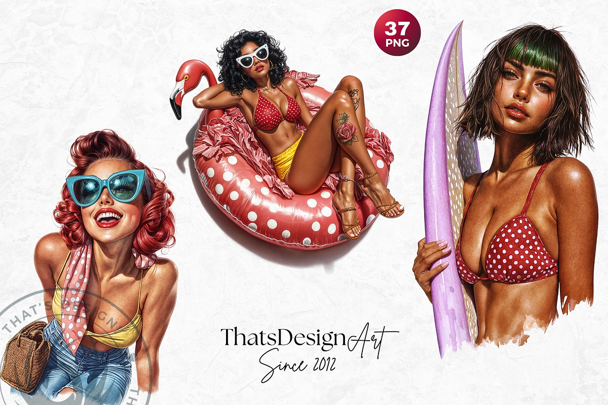 Rockabilly Summer Girls Clipart Set, a Person Illustration by ThatsDesignArt (Photo 10 of 10)