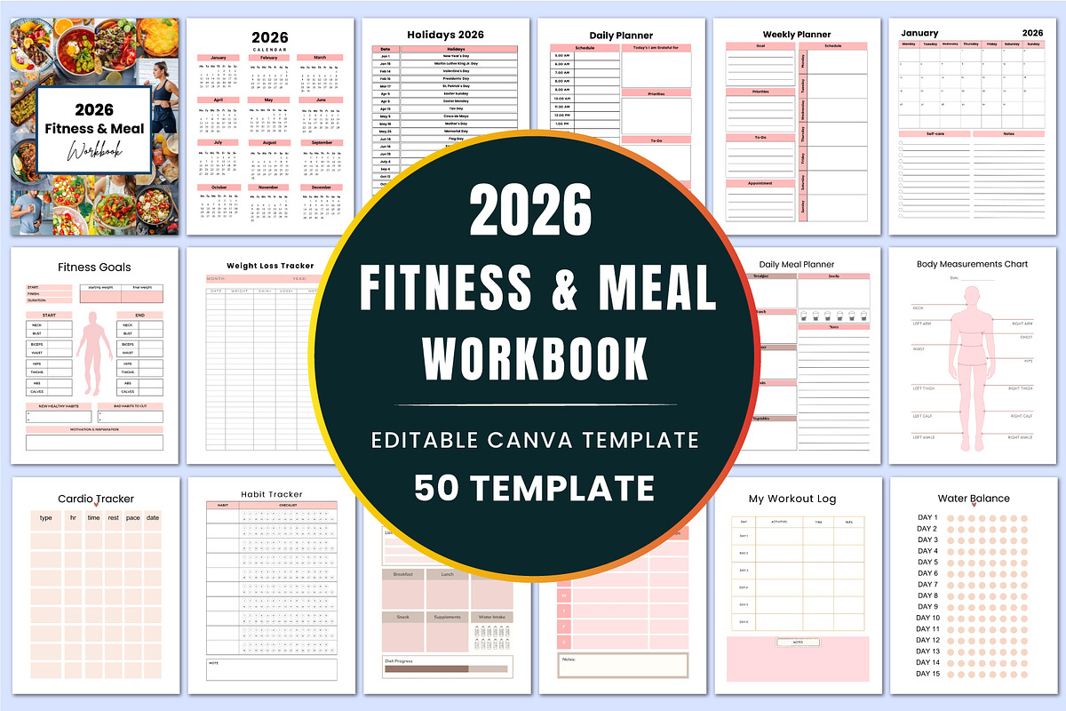 2026 Meal & Fitness Workbook, a Stationery Template by Shumaya (Photo 1 of 4)