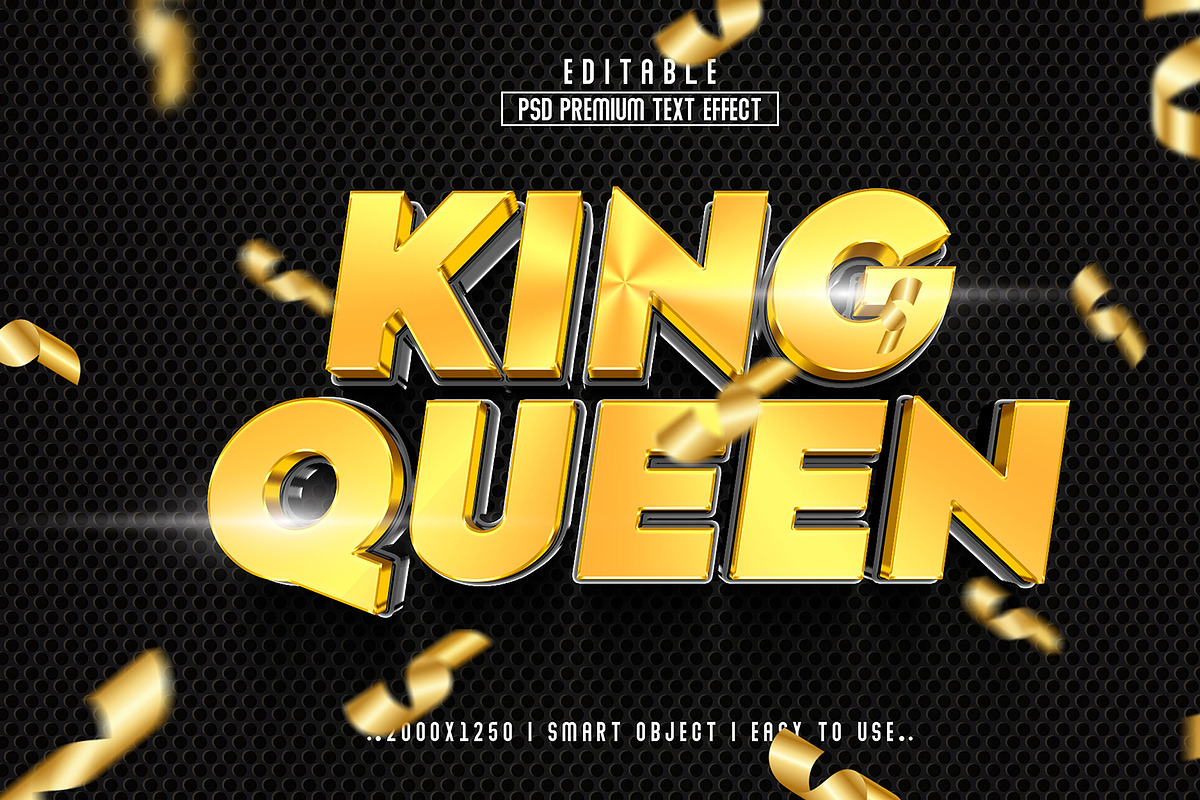 King Queen 3D Editable Text Effect, a Layer Style Add-On by Md Jahidul99 (Photo 1 of 2)
