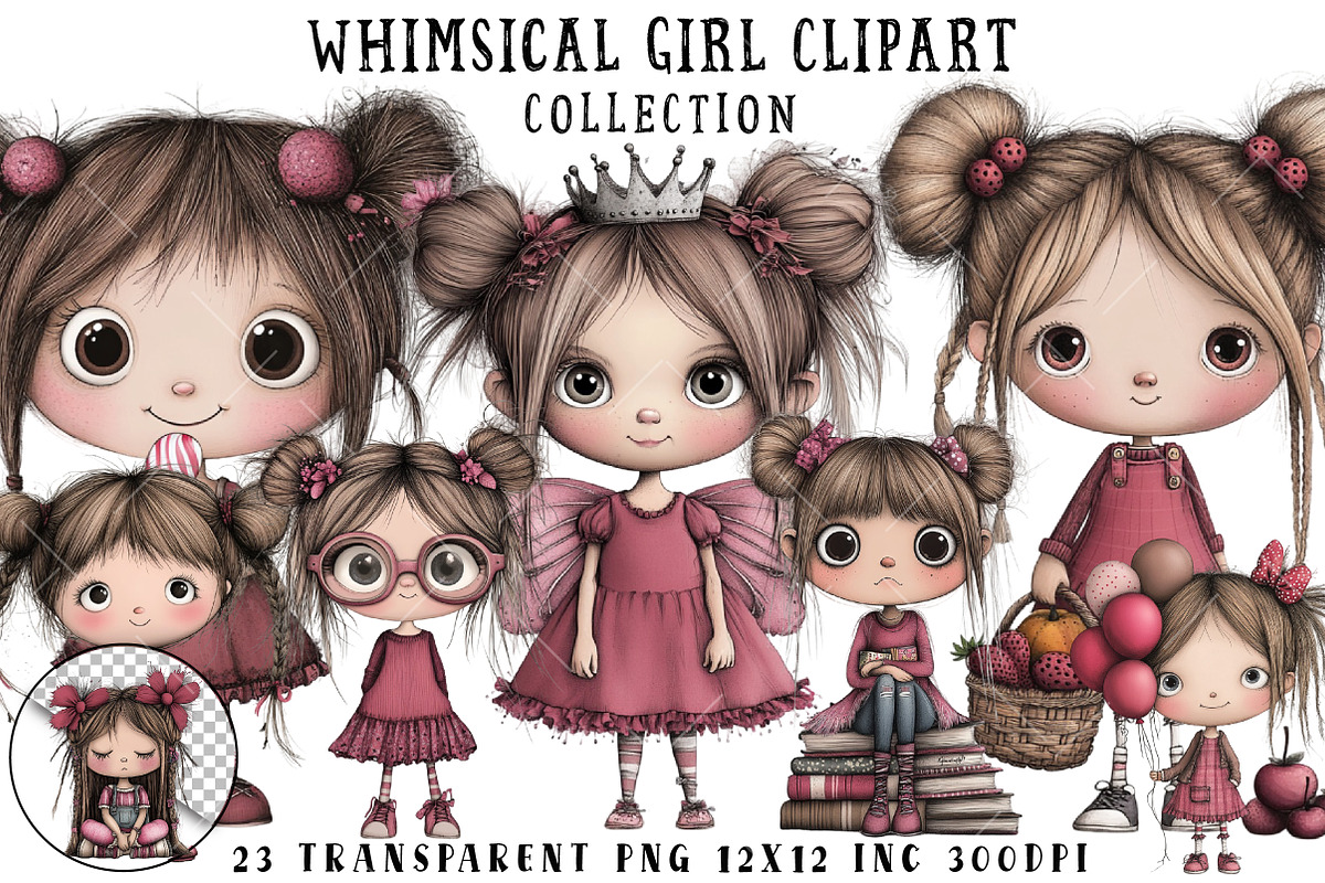 Whimsical Girl Clipart, an Illustration by OK Design (Photo 1 of 6)