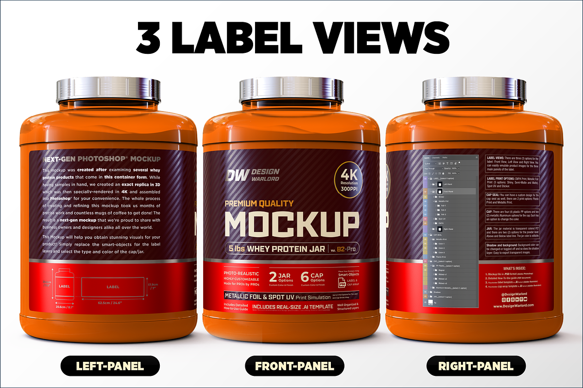 5lb Whey Protein Jar Mockup B2-Pro, a Packaging Mockup by Design Warlord (Photo 6 of 16)