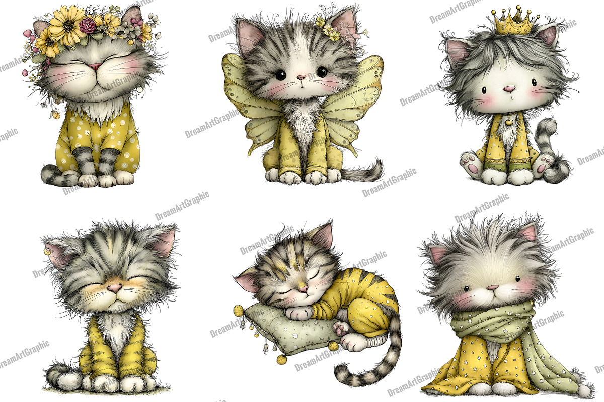 Whimsical Cats Clipart, an Illustration by DreamArtGraphic (Photo 2 of 4)