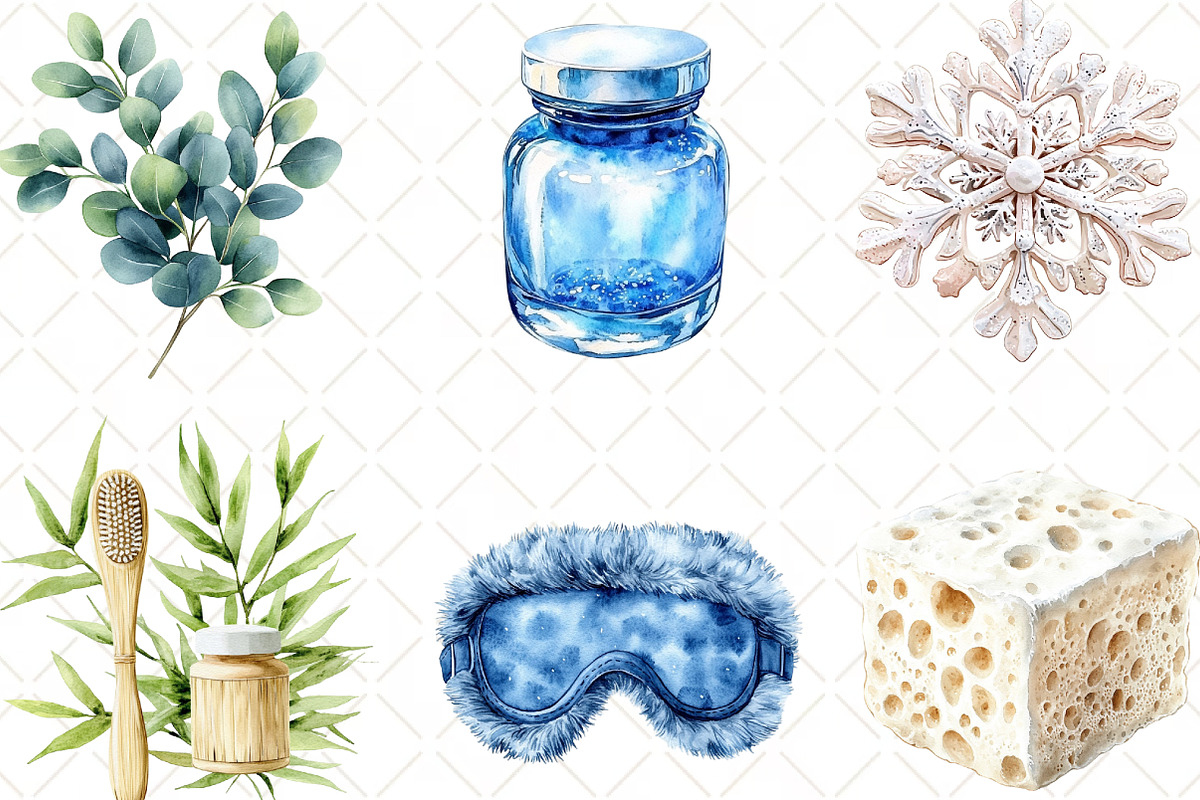 Cozy Winter Spa Watercolor Clipart, an Illustration by Black Bird Studio (Photo 6 of 6)