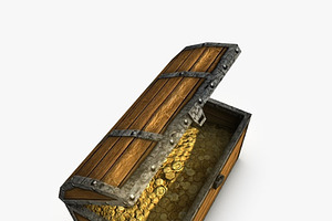 Low Poly Wooden Chest With Treasure