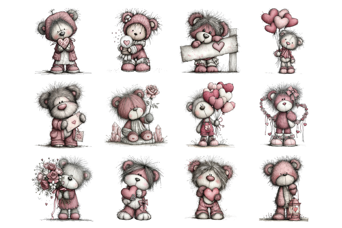 Valentine Teddy Bear Clipart, an Illustration by Design Market (Photo 2 of 3)