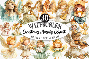 Christmas Angels Clipart, an Illustration by Designking