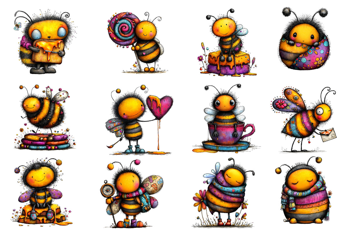 Whimsical Honey Bees Clipart, an Illustration by Dream Creation (Photo 5 of 6)