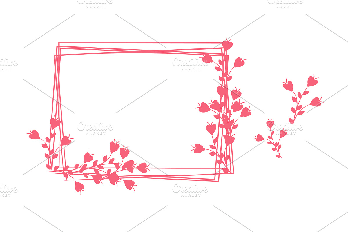 Romantic pink heart floral frame, an Illustration by okskukuruza