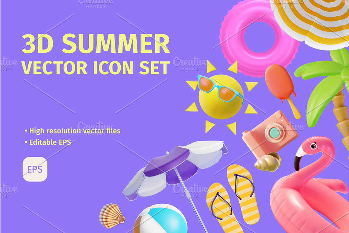 3d Summer Travel and Tourism Icons, an Object 3D Model by 35lab (Photo 1 of 16)