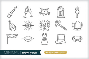 Minimal new year icons, an Outline Icon by Picture Window
