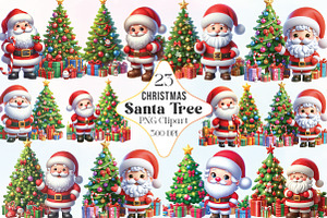 Watercolor Christmas Santa Tree PNG, a Work Illustration by CraftArtStudio