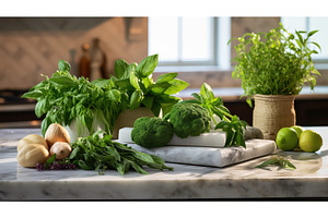 mint produce on table ai generated, a Background Photo by pikepicture
