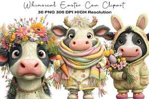 Whimsical Easter Cow Clipart, an Illustration by Black Bird Studio