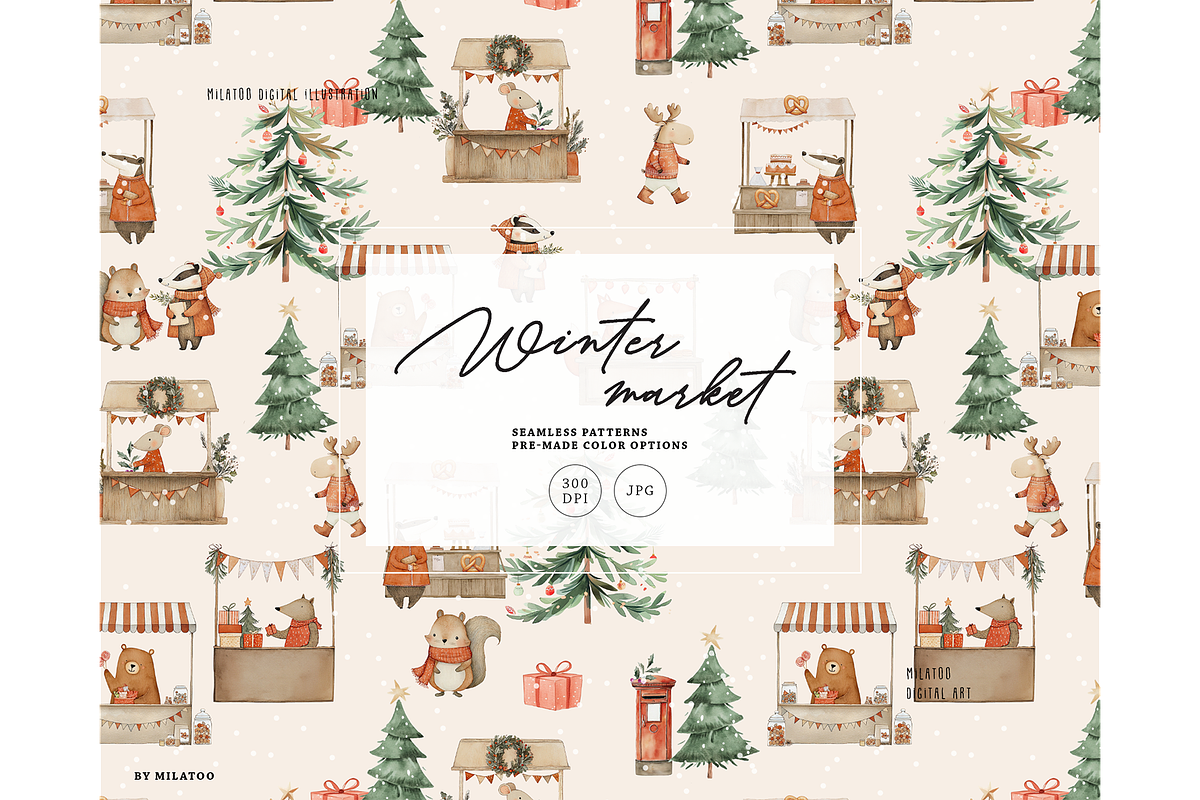 Winter market Christmas pattern, a Texture Graphic by Milatoo (Photo 6 of 6)