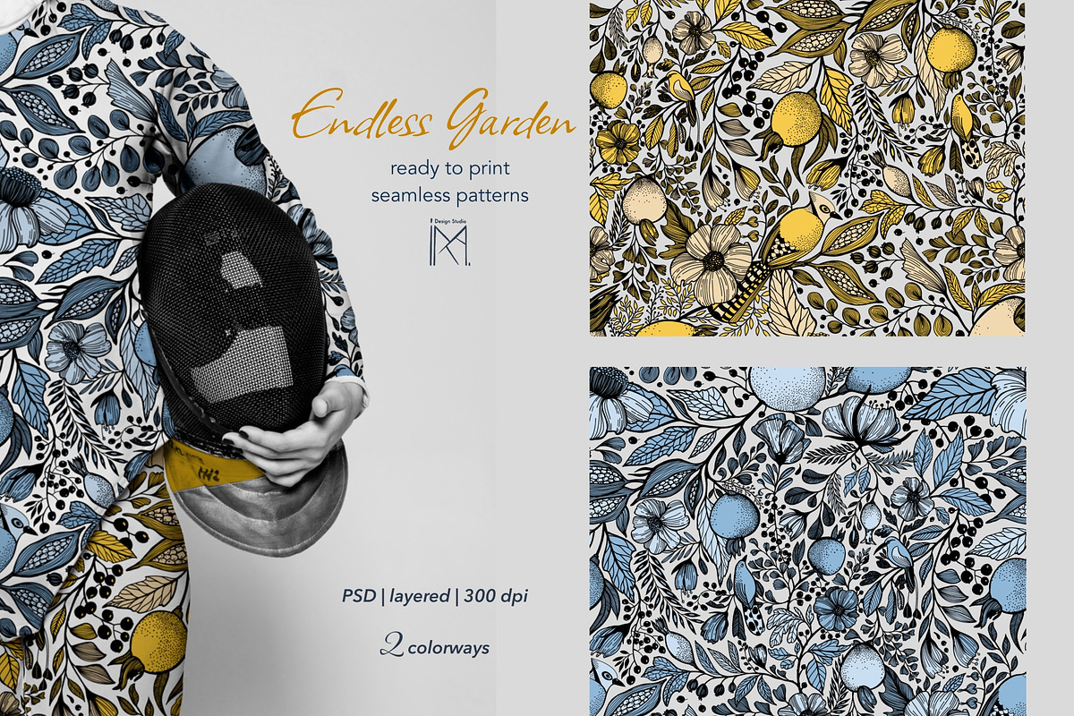 Endless Garden Yellow & Blue Pattern, a Pattern Graphic by Marta & Livonka (Photo 1 of 14)