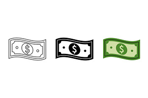 A dollar bill icon set. Cash and, an Object Illustration by GraphiShop