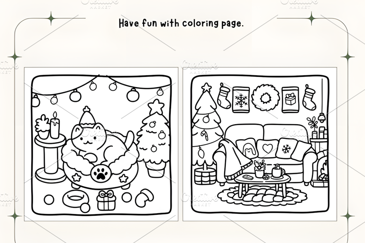 Xmas Corner Coloring Pages, a Seasonal Illustration by Coco Bloom (Photo 4 of 5)