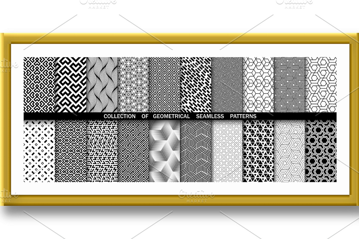 Geometric set of seamless black and, a Pattern Graphic by RODINA (Photo 2 of 3)