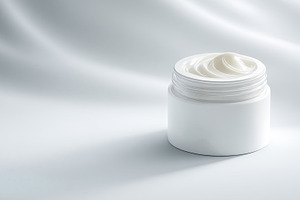 Cream in a jar on white cloth, a Photo by Beautiful things