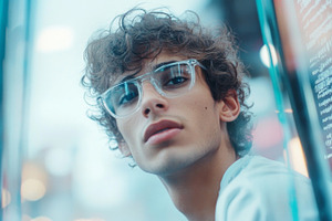 A young man with curly hair and glas, a Photo by Dvoevnore photos