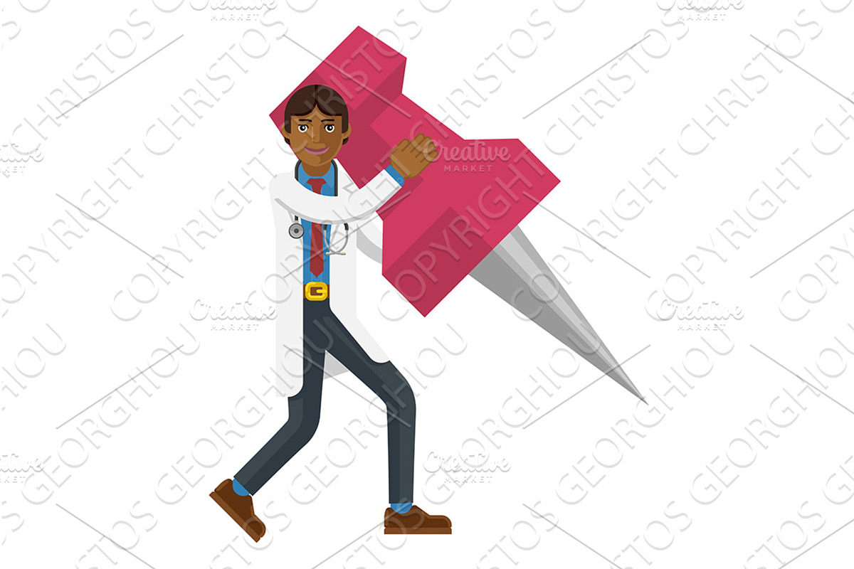 Asian Doctor Man Holding Thumb Tack, a Person Illustration by Christos Georghiou