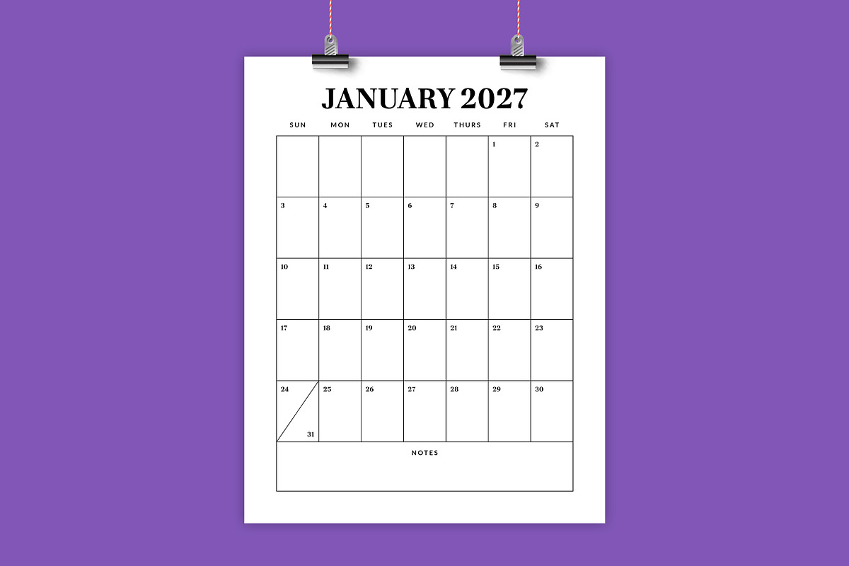 2027 Vertical 8.5x11 Inch Calendar