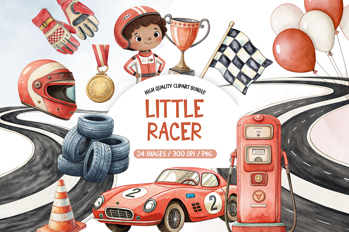 Watercolor Little Racer Clipart, an Illustration by TatiMockup (Photo 1 of 4)