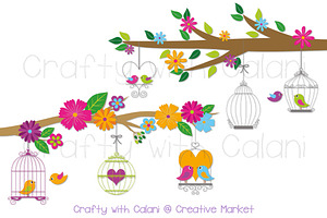 Love Bird with Bird Cage Clipart