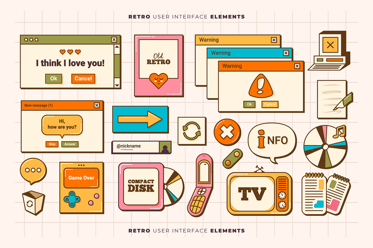 135+ Retro User Interface Elements, an Object Graphic by katyaskrn (Photo 4 of 8)