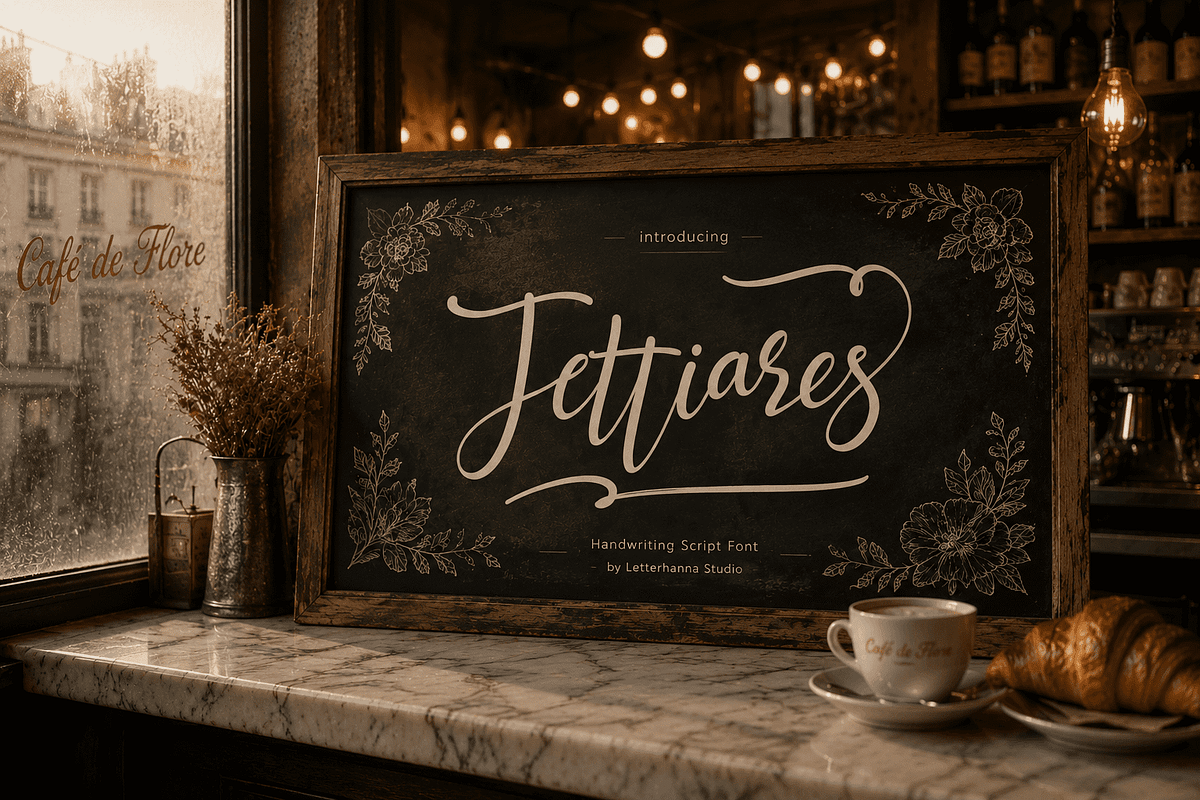 Jettiares Script Font, a Script Font by Letterhanna Studio (Photo 1 of 15)