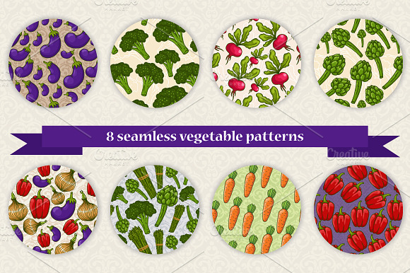 8 Seamless Vegetable Patterns
