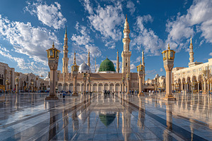 The Prophet's Mosque in Medina refle, a Photo by Pixeness Studio