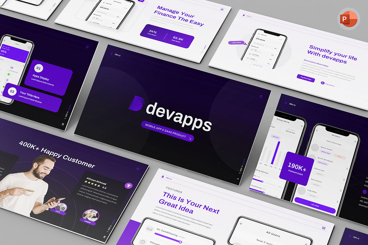 Mobile App & Saas PowerPoint, a Presentation Template by Pixslides (Photo 1 of 5)