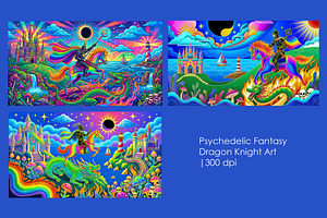 Psychedelic Fantasy Dragon Knight, a Decorative Illustration by StockVerse Creative