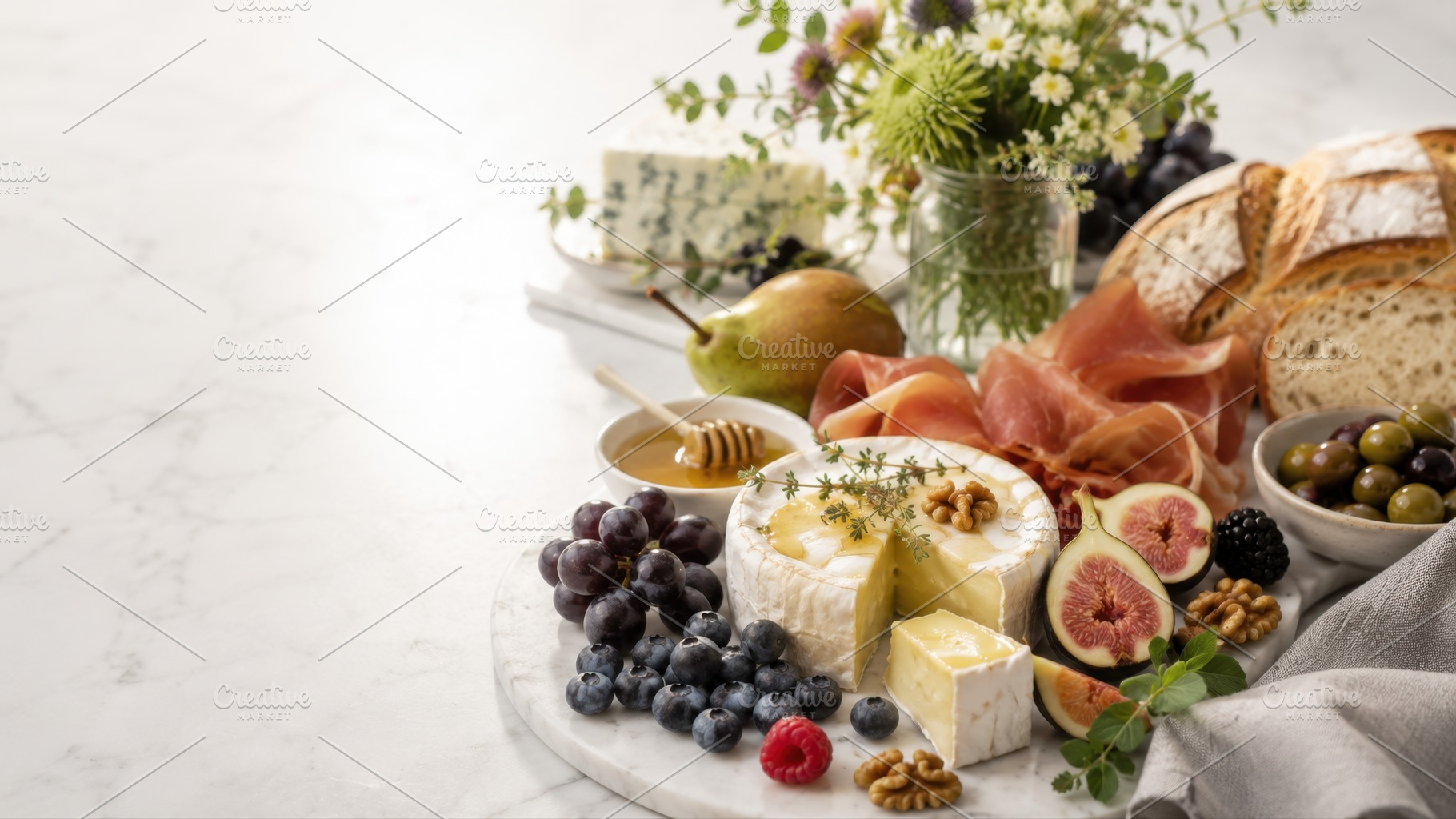 Cheese and fruit platter with bread, a Photo by Beautiful things