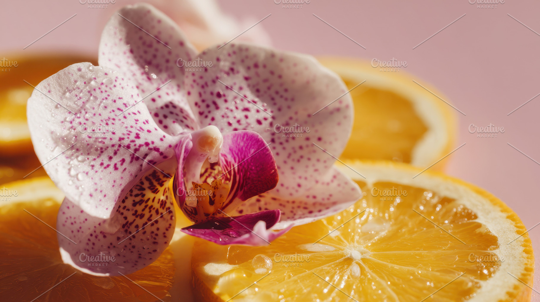 Orchid on citrus slices, a Photo by Beautiful things