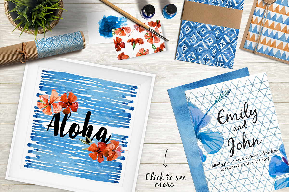 Indigo watercolour patterns pack, a Pattern Graphic by Nicetoseeya (Photo 3 of 3)
