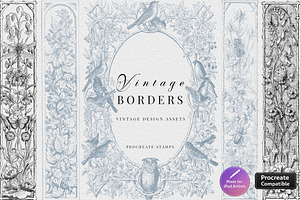 Procreate Vintage Nature Borders, a Brush Add-On by AW Studios