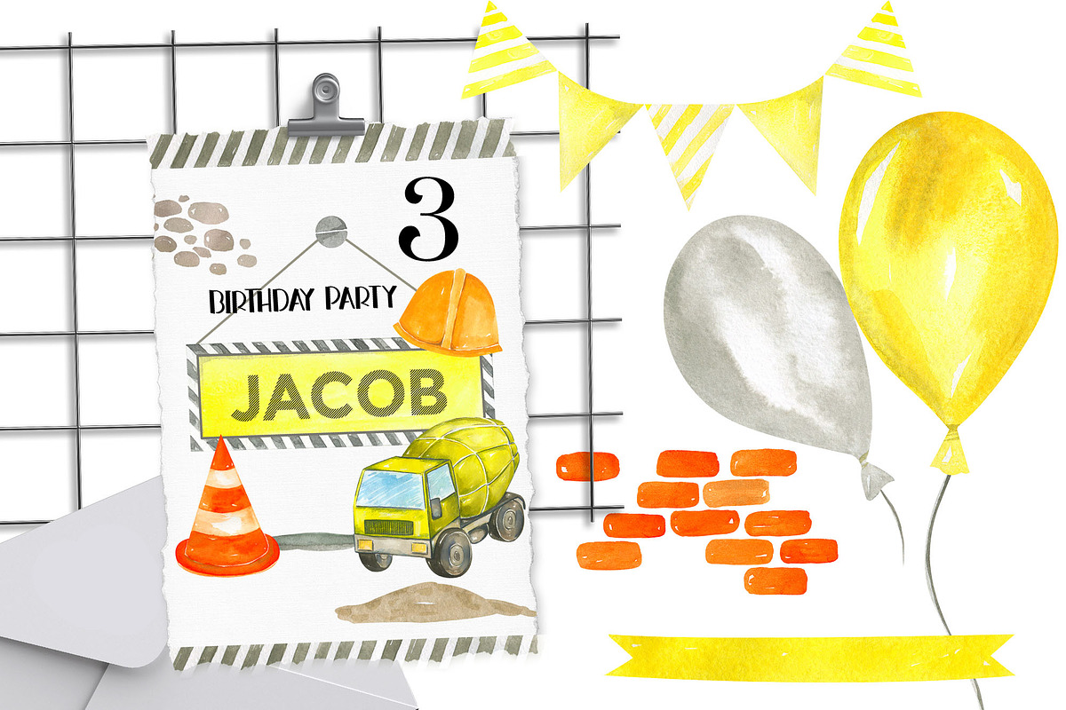 Watercolor Construction clipart, a Decorative Illustration by WatercolorColorDream (Photo 6 of 12)