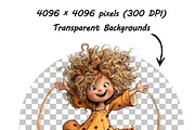 Whimsical Girl and Cat Clipart Set, a Person Illustration by one-touch (Thumbnail 5 of 18)