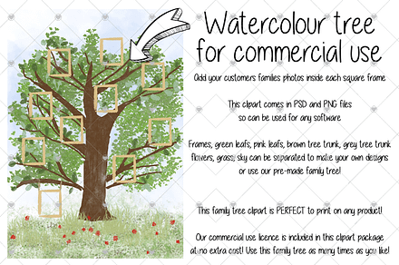 Family Tree clipart, Watercolour,