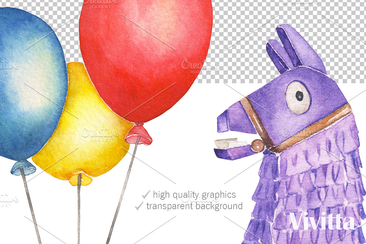 Birthday Party watercolor clipart, a Decorative Illustration by Vivitta (Photo 2 of 5)